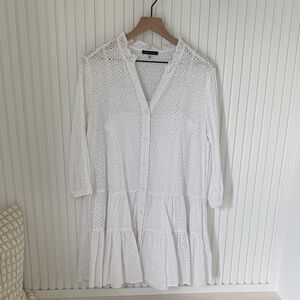White Eyelet Button-Front Tunic Dress